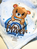 Personalised Rainbow Teddy Bear Blue Blanket