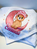 Personalised Sleepy Teddy Bear Pink Blanket