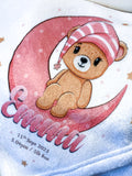 Personalised Sleepy Teddy Bear Pink Blanket