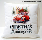 Personalised Christmas Family Pillowcase / Cushion - Vintage Car