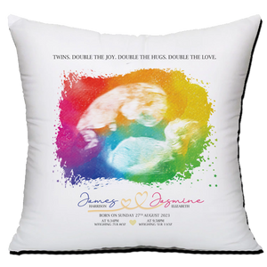 Personalised Rainbow Twins Boy Girl Baby Scan Pillow