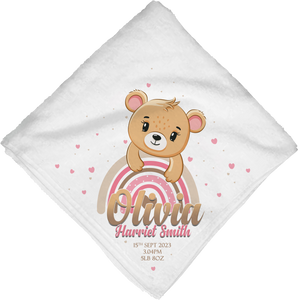 Personalised Rainbow Teddy Bear Pink Blanket