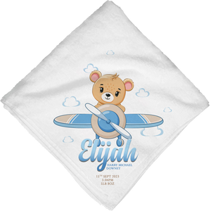 Personalised Airplane Teddy Bear Blue Blanket