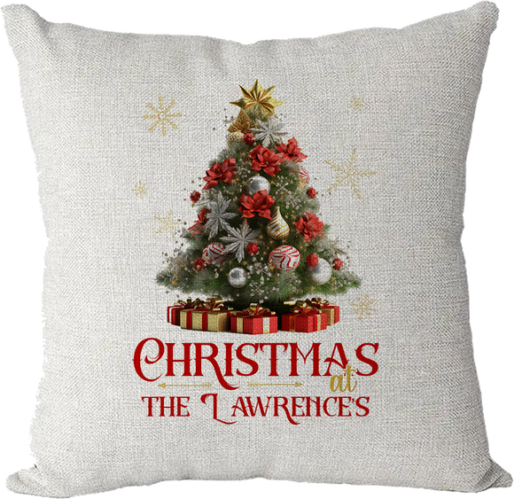 Personalised Christmas Family Pillowcase / Cushion - Red Tree
