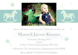 Rocking Horse Photo Celebration Party - Christening Invitations Joint Boy Girl Unisex Twins Baptism Naming Day Ceremony Celebration Party ~ QUANTITY DISCOUNT AVAILABLE