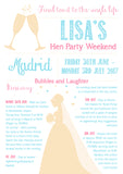 Rustic Natural Chalkboard Champagne Celebration Hen Weekend Itinerary Cards Hen Party Invites Bride To Be - Custom Personalised Invites - Yellow Blossom Designs Ltd