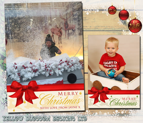 Portrait Bow Personalised Folded Flat Christmas Photo Cards Family Child Kids ~ QUANTITY DISCOUNT AVAILABLE