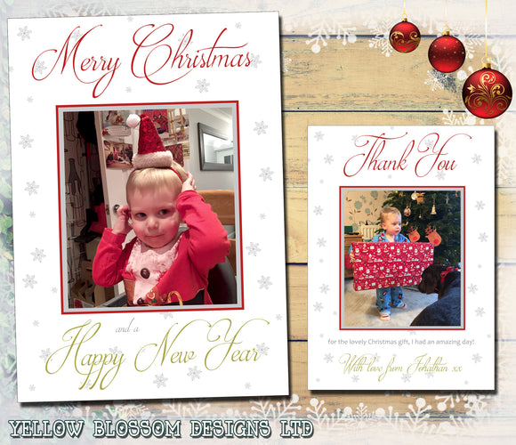 Classic Simple Personalised Folded Flat Christmas Photo Cards Family Child Kids ~ QUANTITY DISCOUNT AVAILABLE