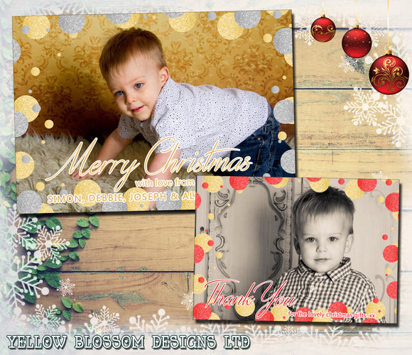 Glitter Dots Full Photo Card Personalised Folded Flat Christmas Photo Cards Family Child Kids ~ QUANTITY DISCOUNT AVAILABLE