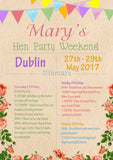 Shabby Chic Bunting Glitter Hen Weekend Itinerary Cards Hen Party Invites Bride To Be  - Custom Personalised Invites - Yellow Blossom Designs Ltd