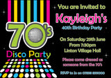 Adult Birthday Invitations Female Male Unisex Joint Party Her Him For Her - 70's Disco Party ~ QUANTITY DISCOUNT AVAILABLE - YellowBlossomDesignsLtd