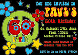 Adult Birthday Invitations Female Male Unisex Joint Party Her Him For Her - 60's Hippie Peace Love ~ QUANTITY DISCOUNT AVAILABLE - YellowBlossomDesignsLtd