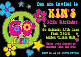 Adult Birthday Invitations Female Male Unisex Joint Party Her Him For Her - 60's Hippie Peace Love ~ QUANTITY DISCOUNT AVAILABLE - YellowBlossomDesignsLtd