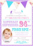 Shabby Chic Vintage Bunting Photo Invitations - Boy Girl Unisex Joint Birthday Invites Boy Girl Joint Party Twins Unisex Printed ~ QUANTITY DISCOUNT AVAILABLE