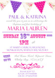 Poster Bunting Pink Blue - Christening Invitations Joint Boy Girl Unisex Twins Baptism Naming Day Ceremony Celebration Party ~ QUANTITY DISCOUNT AVAILABLE