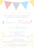 Classic Bunting Chic - Christening Invitations Joint Boy Girl Unisex Twins Baptism Naming Day Ceremony Celebration Party ~ QUANTITY DISCOUNT AVAILABLE - YellowBlossomDesignsLtd