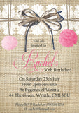 Adult Birthday Invitations Female Male Unisex Joint Party Her Him For Her - Rustic Hessian Pom Poms White Lace ~ QUANTITY DISCOUNT AVAILABLE - YellowBlossomDesignsLtd