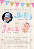 Joint Shabby Chic Rustic Birthday Invitations Personalised Bespoke Twin ~ QUANTITY DISCOUNT AVAILABLE