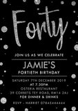 30th 40th 50th 60th 70th Adult Party Invitations Glitter Effect Dots