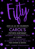 30th 40th 50th 60th 70th Adult Party Invitations Glitter Effect Dots