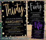 30th 40th 50th 60th 70th Adult Party Invitations Glitter Effect Dots