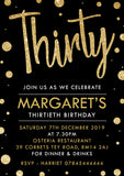 30th 40th 50th 60th 70th Adult Party Invitations Glitter Effect Dots