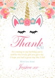 Thank You Cards ~ Unicorn Glitter Effect Themed ~ Birthday Christening Gifts