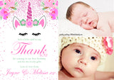 Unicorn Photo Thank You Cards ~ Birthday Christening Naming Day Gifts