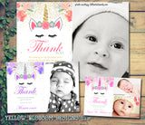 Unicorn Photo Thank You Cards ~ Birthday Christening Naming Day Gifts