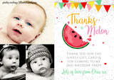 Watermelon Thank You Photo Birthday Cards ~ Thanks A Melon