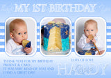 1st Birthday Thank You Photos Personalised Birthday Thank You Cards Printed Kids Child Boys Girls Adult - Custom Personalised Thank You Cards - Yellow Blossom Designs Ltd