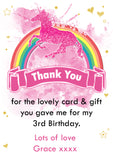 Unicorn Rainbow - Custom Personalised Thank You Cards - Yellow Blossom Designs Ltd
