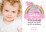 Unicorn Rainbow Photo - Custom Personalised Thank You Cards - Yellow Blossom Designs Ltd