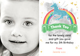 Unicorn Rainbow Photo - Custom Personalised Thank You Cards - Yellow Blossom Designs Ltd