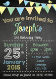 Chalkboard Bunting Photo Joint Boy Girl Party Invitations - Children's Kids Child Birthday Invites Boy Girl Joint Party Twins Unisex Printed ~ QUANTITY DISCOUNT AVAILABLE - YellowBlossomDesignsLtd