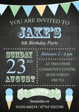 Chalkboard Colourful Bunting Ice Cream Owls Star Invitations - Children's Kids Child Birthday Invites Joint Party Unisex Printed ~ QUANTITY DISCOUNT AVAILABLE - YellowBlossomDesignsLtd