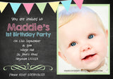 Shabby Bunting Chalkboard Party Invitations - Boy Girl Unisex Joint Birthday Invites Boy Girl Joint Party Twins Unisex Printed ~ QUANTITY DISCOUNT AVAILABLE