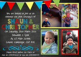 Children's Birthday Party Photo Invitations Bunting Chalkboard Twin ~ QUANTITY DISCOUNT AVAILABLE