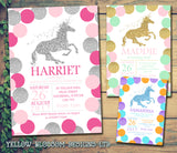 Glitter Effect Unicorn Party Invitations - Boy Girl Unisex Joint Twin Birthday Invites Boy Girl Joint Party Twins Unisex Printed ~ QUANTITY DISCOUNT AVAILABLE