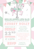 Fairground Ride Horse - Christening Invitations Boy Girl Unisex Twins Baptism Naming Day Ceremony Celebration Party ~ QUANTITY DISCOUNT AVAILABLE