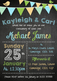 Chalkboard Photo Bunting Carnival - Christening Invitations Joint Boy Girl Unisex Twins Baptism Naming Day Ceremony Celebration Party ~ QUANTITY DISCOUNT AVAILABLE - YellowBlossomDesignsLtd