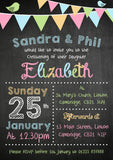 Chalkboard Photo Bunting Carnival - Christening Invitations Joint Boy Girl Unisex Twins Baptism Naming Day Ceremony Celebration Party ~ QUANTITY DISCOUNT AVAILABLE - YellowBlossomDesignsLtd