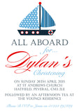 Nautical All Aboard - Christening Invitations Boy Girl Unisex Twins Baptism Naming Day Ceremony Celebration Party  ~ QUANTITY DISCOUNT AVAILABLE