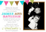 Bunting Shabby - Christening Invitations Boy Girl Unisex Joint Twins Baptism Naming Day Ceremony Celebration Party ~ QUANTITY DISCOUNT AVAILABLE