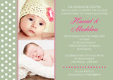 Photo Dots - Christening Invitations Joint Boy Girl Unisex Twins Baptism Naming Day Ceremony Celebration Party ~ QUANTITY DISCOUNT AVAILABLE