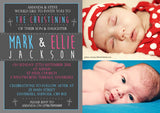 Photo Joint Twins Classic - Christening Invitations Boy Girl Unisex Twins Baptism Naming Day Ceremony Celebration Party ~ QUANTITY DISCOUNT AVAILABLE