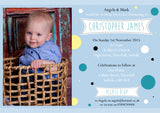 Polka Dots Photo Joint Celebration Party - Christening Invitations Boy Girl Unisex Twins Baptism Naming Day Ceremony Celebration Party ~ QUANTITY DISCOUNT AVAILABLE