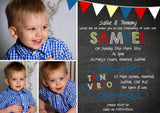Bunting Photo - Christening Invitations Joint Boy Girl Unisex Twins Baptism Naming Day Ceremony Celebration Party ~ QUANTITY DISCOUNT AVAILABLE