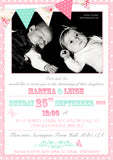 Joint Party Bunting Shabby - Christening Invitations Joint Boy Girl Unisex Twins Baptism Naming Day Ceremony Celebration Party ~ QUANTITY DISCOUNT AVAILABLE