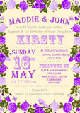 Roses Border Cute - Christening Invitations Joint Boy Girl Unisex Twins Baptism Naming Day Ceremony Celebration Party ~ QUANTITY DISCOUNT AVAILABLE